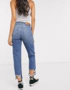 Topshop - Editor - Mellemblå jeans med lige ben og flossede kanter