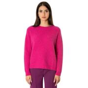 Alpaka Sweater - Magenta, Rund Hals, Kasse Skåret