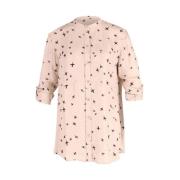 Beige Bomuld Vævet Fugleprint Top