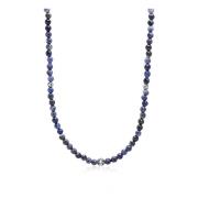 Beaded Necklace with Faceted Dumortierite and Silver