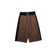 Bokse Shorts - Mellem-langt Snit - Elastisk Linning - Monogram Mønstre - Sorte Striber på Siderne