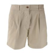 Beige Bomuldsshorts med Plisseret Front