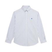 Blå-hvid Regular Fit Non-Iron Stretch Bomuld Casual Skjorte med Button-Down Krave