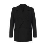 Sort Dobbelt-Breasted Stribet Blazer