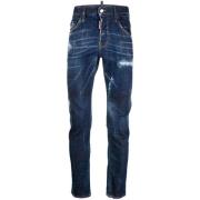 Distressed Skinny-Cut Jeans, Indigo Blå