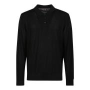 Sort langærmet polo shirt