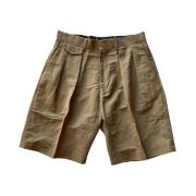 Kamel Linen-Blend Double-Pleat Shorts