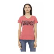 Pink V-Hals T-Shirt med Frontprint