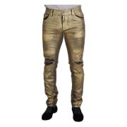 Guld Bomuld Tattered Skinny Herre Denim Jeans