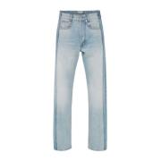 Blå Arbejder Lappet Straight-Leg Jeans