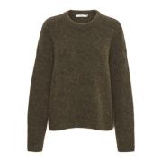 Hyggelig og stilfuld Alphagz Roundneck Strik i Dark Olive Melange