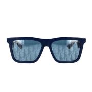 Blå firkantede solbriller med spejlede sølvlinser