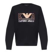 Marineblå Dobbelt Jersey Sweatshirt med Maxi Logo Skrift og Orange Ørne Logo