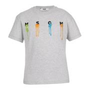 Grå Børne T-shirt med Multicolor Logo Print