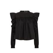 Sort Bomuld Frill Bluse