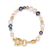 Women's Multi-Colored Pearl Bracelet with Gold Panther Head