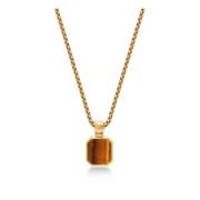Gold Necklace with Square Brown Tiger Eye Pendant