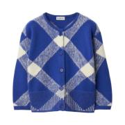 Blå Intarsia-Strikkede Check Sweaters til Børn