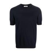 Navy Blå Uld Kortærmet T-Shirt