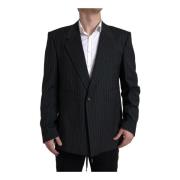 Sort Stribet Enkeltknap Blazer