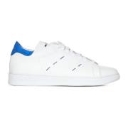 Hvide Kalveskind Sneakers med Blå Ruskindshæl