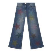 Denim Jeans med Multifarvede Rhinsten Stjerner