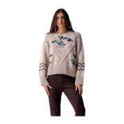 Jacquard Print Sweater i Beige