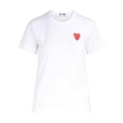 Hvid T-shirt med hjerteoverlejr til kvinder