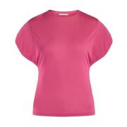 Fuchsia Jersey T-Shirt med Rynkede Ærmer