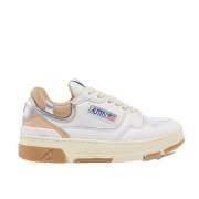 CLC Lavtop Sneakers - Hvidt Læder med Beige Ruskind og Lyserøde Detaljer