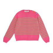 Fuchsia Sweater med Striber og Logo Broderi