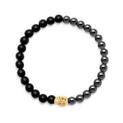 Men's Wristband with Hematite, Matte Onyx and Gold Skull