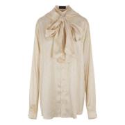 Beige Oversized Jacquard Logo Skjorte