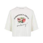Kortærmet hvid cropped T-shirt med Forbidden Fruit print