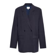 Marineblå Linen Blazer med Box Fit