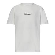 Hvide Ribbede T-shirts og Polos med Sort Logo Print