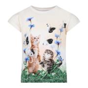Ivory Bomuld T-Shirt med Katte og Sommerfugle Print