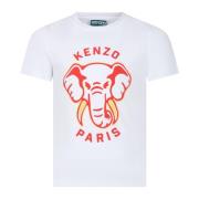 Hvid Bomuld T-Shirt med Elefanttryk
