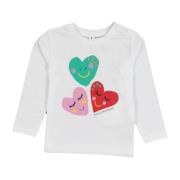 Hvid langærmet T-shirt med hjertemønster til piger