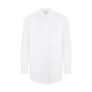 Hvid Bomuldspoplin Skjorte med Klassisk Krave