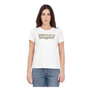 Hvid T-shirt med Leopard Cloud Dancer Print til Kvinder