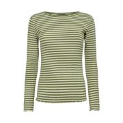 Natalia Rund Hals Bluse - Avocado Creme Stripe