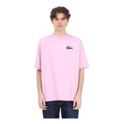 Pink T-shirt med Krokodille Logo Patch