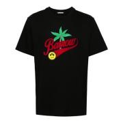 Sort bomuld T-shirt med logo og Palm Tree print