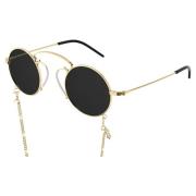 Guld/Grå Solbriller med Guldkæde
