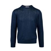 Blå Linen og Bomuld Sweater med Fletninger