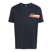Blå Bomuld Jersey T-shirt med Logo Print