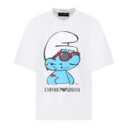 Smurf Print Hvid Bomuld T-Shirt