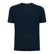 Blå Bomuld Ribbet Crewneck T-shirt