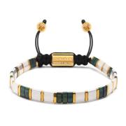 Men's Bracelet with White, Patina Green and Gold Miyuki Tila Beads